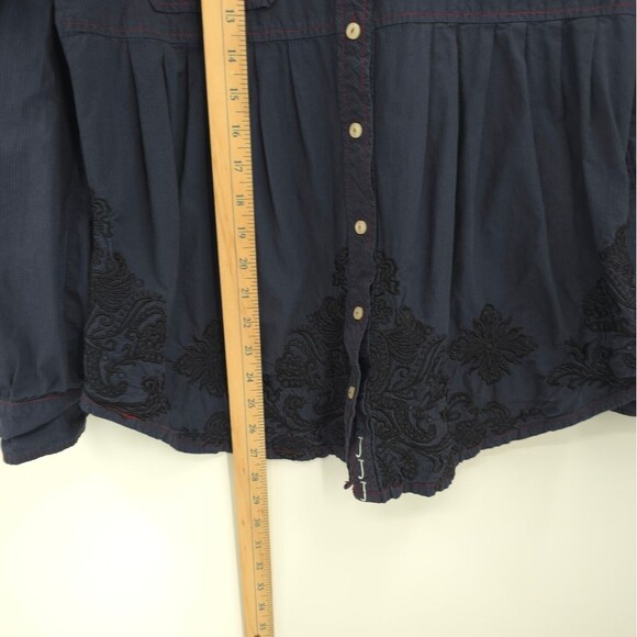 Johnny Was 3J Workshop Babydoll Button Up Top Embroidered Striped Y2k Blue - Picture 15 of 15